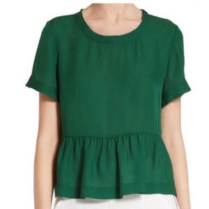 Veronica beard 100% silk crew neck peplum short sleeve blouse top